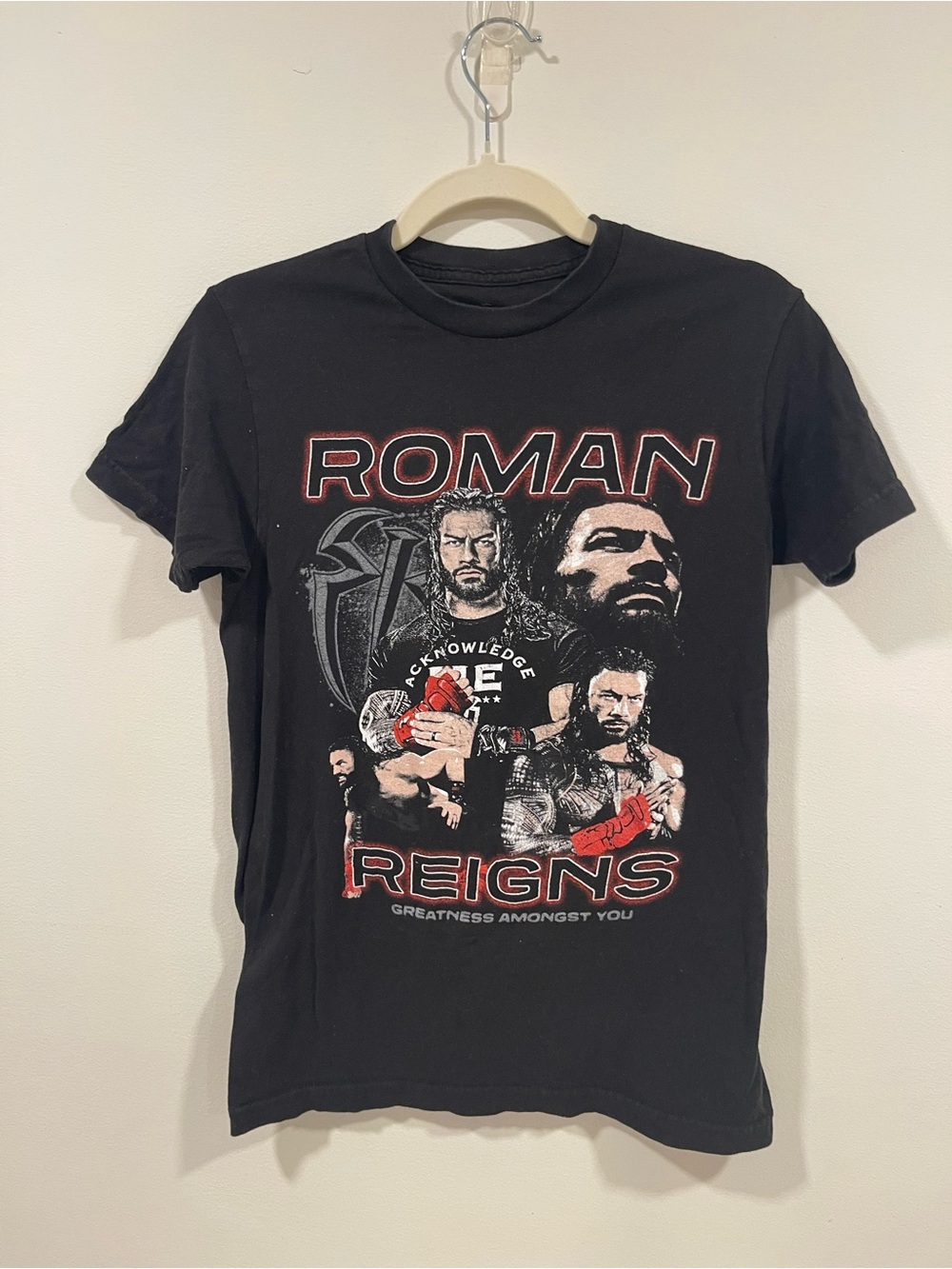 WWE Roman Reigns Black Graphic Tee with Red Accents